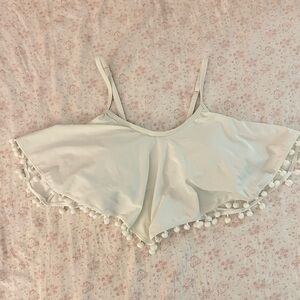 Forever 21 White Bikini Top with Pom Pom Trim